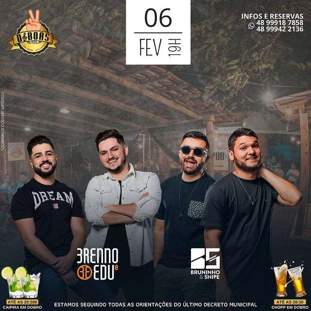 Brenno & Edu + Bruninho & Shipe | D&Boas Pub | OndeTemBalada.com Brenno & Edu + Bruninho & Shipe | D&Boas Pub | OndeTemBalada.com