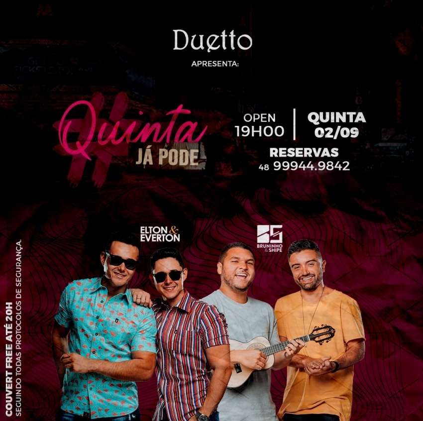 Quinta já pode | Duetto | OndeTemBalada.com Quinta já pode | Duetto | OndeTemBalada.com