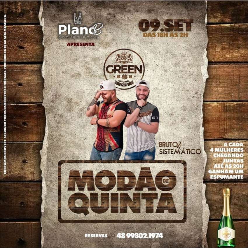 Modao de Quinta | Green Original Pub | OndeTemBalada.com Modao de Quinta | Green Original Pub | OndeTemBalada.com